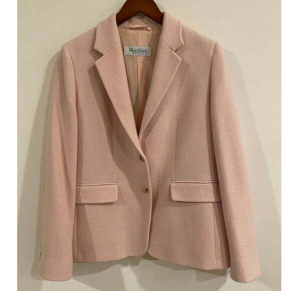 MaxMara Notch Lapel 100% Cashmere Single Breasted Blazer Pink Women's Size 10